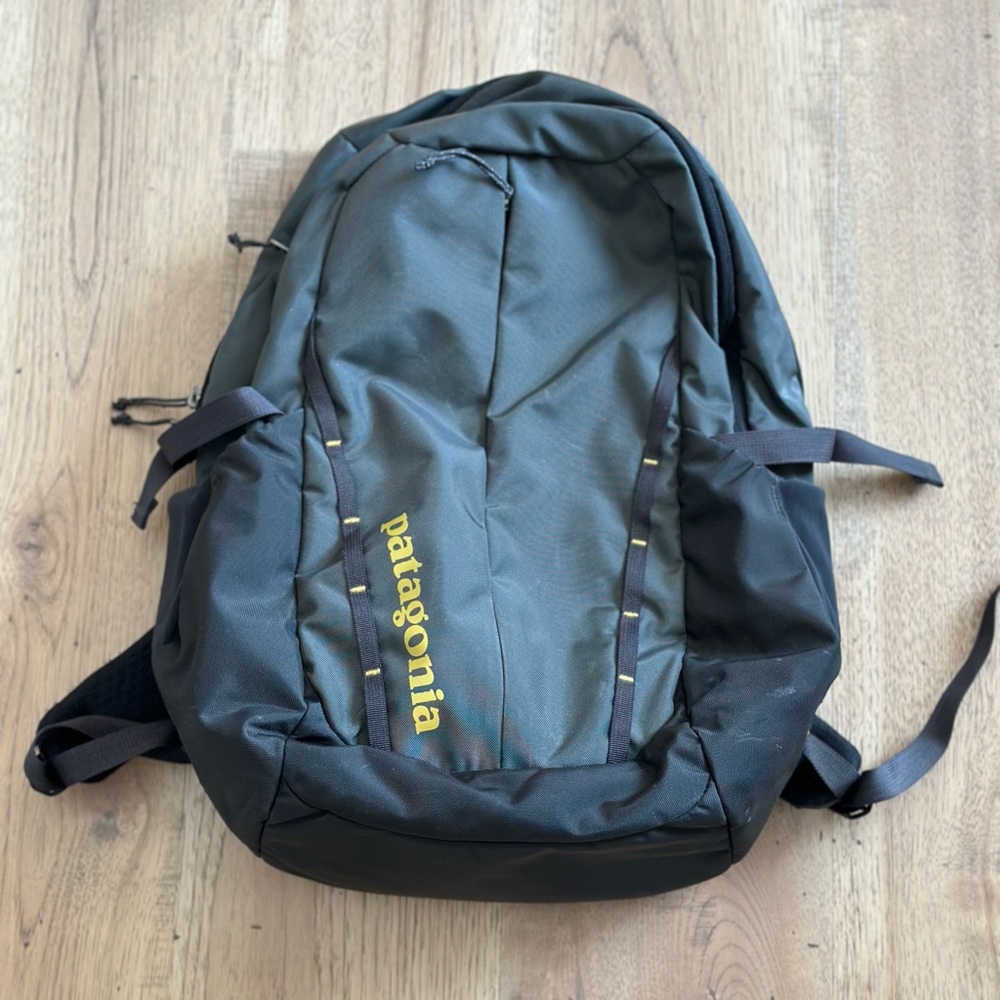 Patagonia backpack grey with yellow wording
